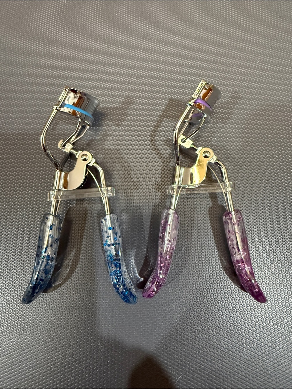 Eyelash Curler Pair with Blue and Purple Glitter Handles